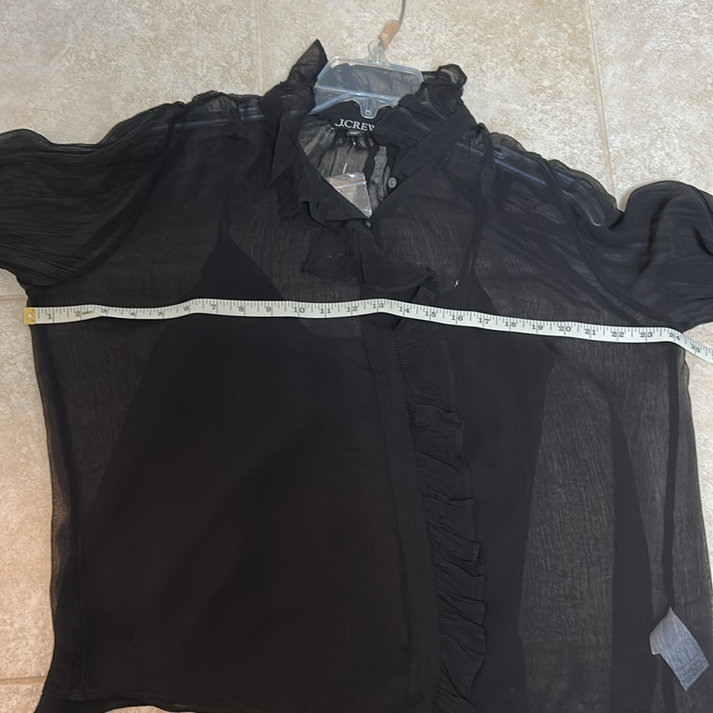 J. CREW NWT Black Ruffle Button-up Crinkle Chiffon size 8 - Picture 5 of 9